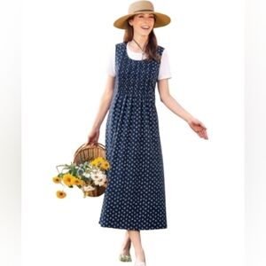 Vermont Country Store Classic Navy/White Floral Jumper Dress Size 1X Pockets